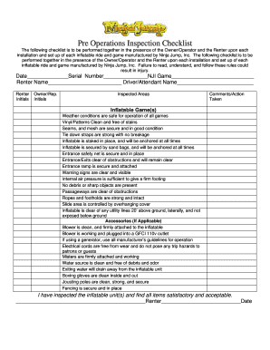 Bounce House Inspection Checklist  Form
