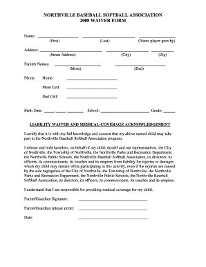 Youth Baseball Waiver Form Template