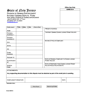 Internet Gaming Dispute Form Nj