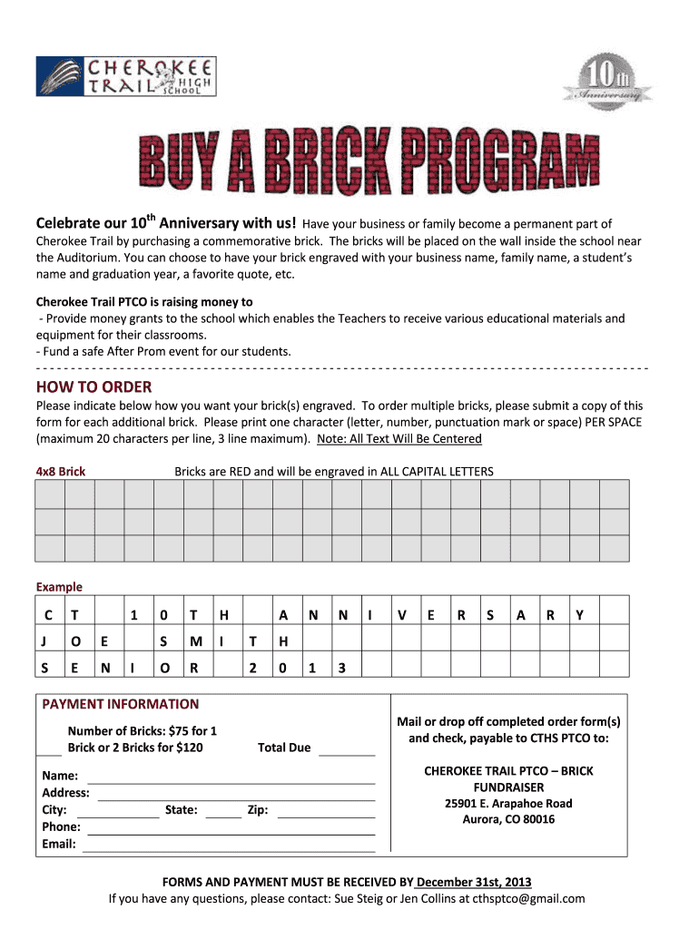 Brick Fundraiser Order Form