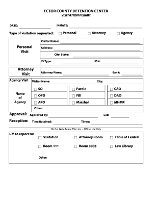 ECTOR COUNTY DETENTION CENTER VISITATION PERMIT Ectorcountysheriff  Form