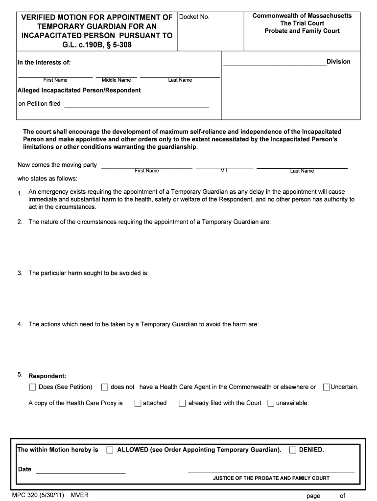 Verified Motion Appointment Temporary  Form