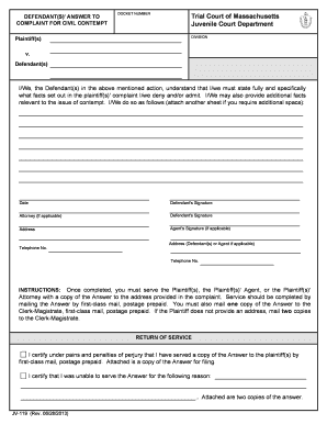 Printable Massachusetts Answer Form