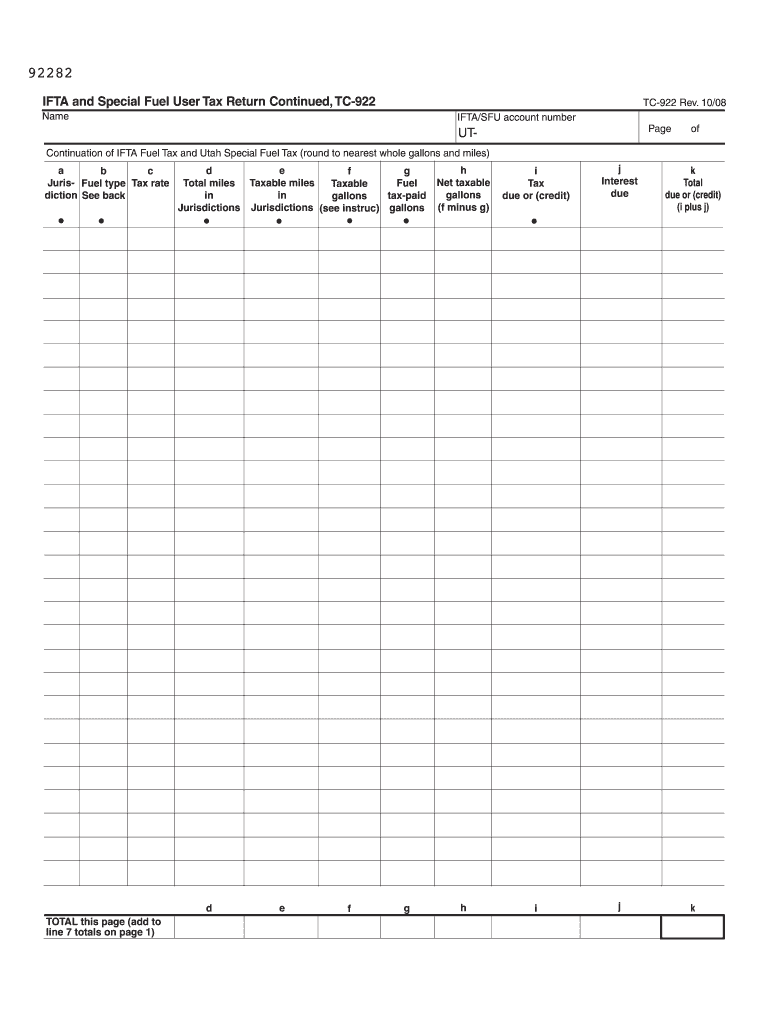 TC 922, IFTA and Special Fuel User Tax Return, Additional Pages Forms &amp; Publications Tax Utah