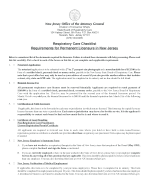 Application for Licensure as a Respiratory Care Practitioner  Form