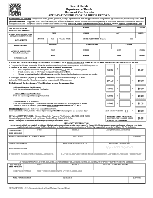 Florida Birth Certificate Application Form PDF