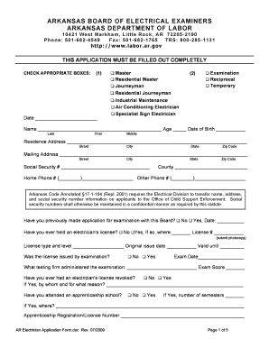 Arkansas Electrician Application  Form