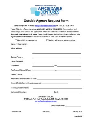 Outside Agency Agreement Affordable Dentures  Form