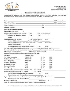  Chiropractic and Insurance Verification and Forms 2012-2024