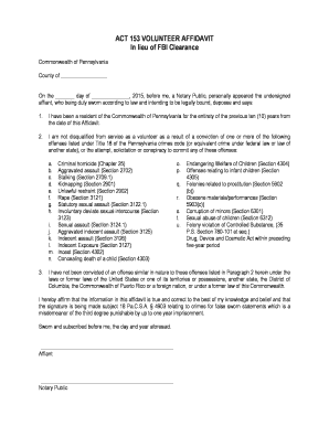 Act 153 Volunteer Affidavit  Form