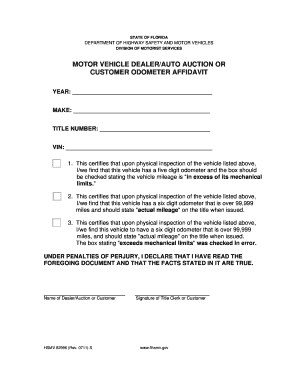 Motor Vehicle Auto Odometer  Form