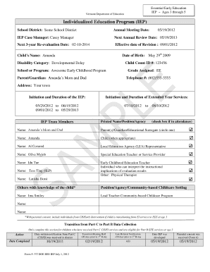 Vermont EEE IEP Form with Examples Education Vermont