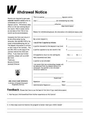 Childcare Withdrawal Form
