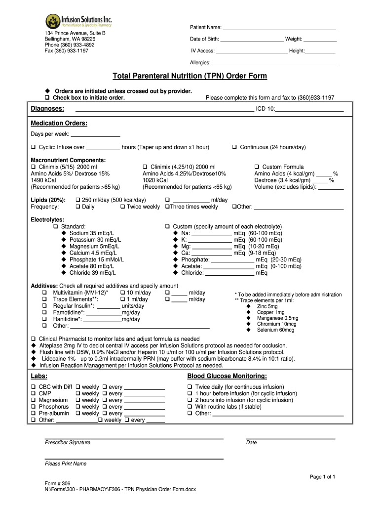 Tpn Order  Form