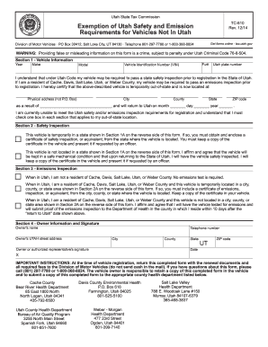 TC 810, Exemption Affidavit of UT Safety and Emissions Tax Utah  Form