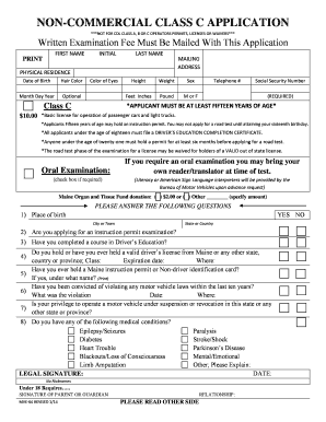 Non Commercial Class C Application Maine  Form