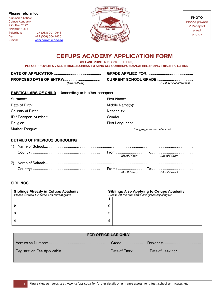 Cefups Academy  Form