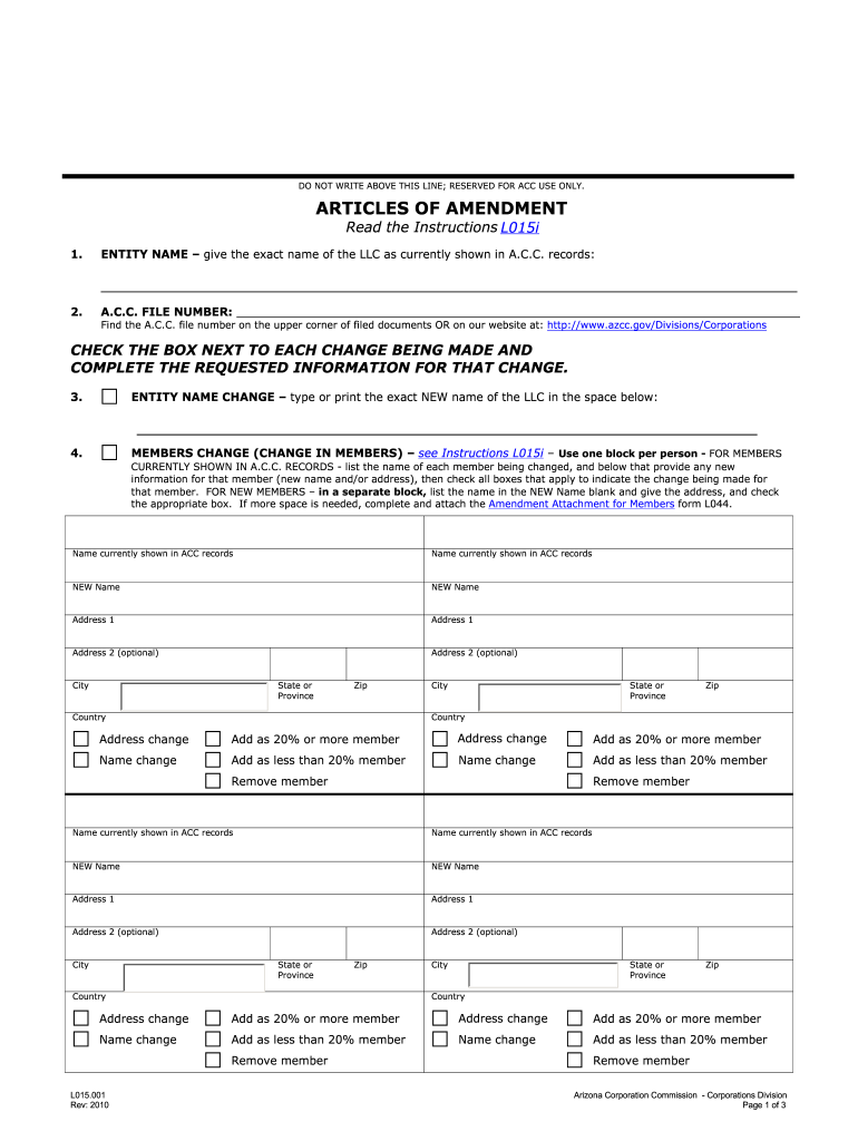  Articles of Amendment  Arizona Corporation Commission  Azcc 2010-2024