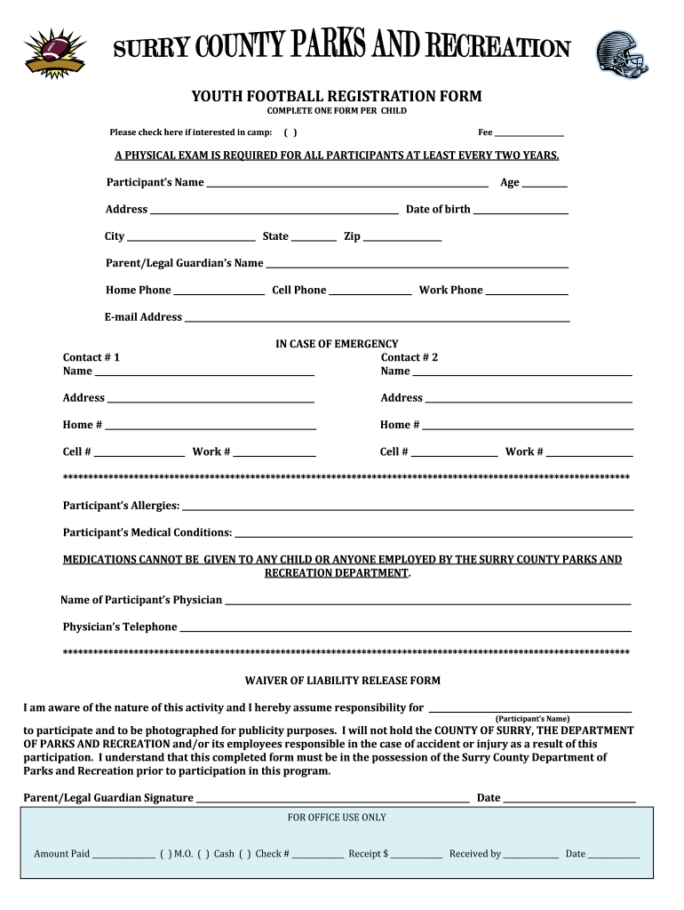 Football Registration Form PDF