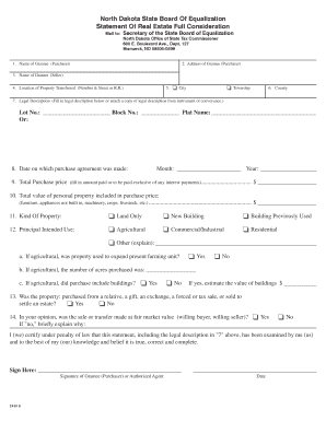 North Dakota Consideration Statement  Form