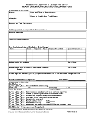 Health Care Practitioner Encounter Form HC 3 PDF Mass