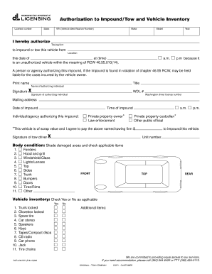 Authorization to ImpoundTow and Vehicle Inventory Washington Dol Wa  Form