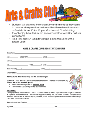 Arts &amp; Crafts Registration Form from Florida Dance DOC