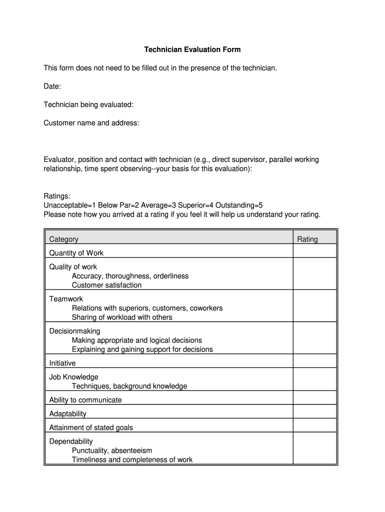 Technician Evaluation Form