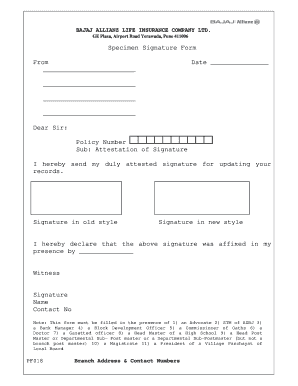 Specimen Signature  Form