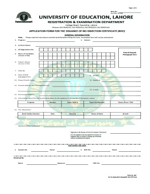 University of Education Lahore Degree Verification Challan Form