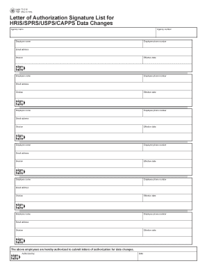 73 318 Letter of Authorization Signature List for HRIS SPRS USPS CAPPS Data Changes 73 318 Letter of Authorization Signature Lis  Form