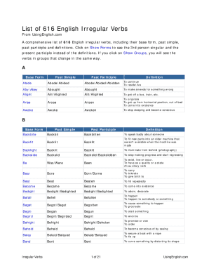616 Irregular Verbs PDF  Form
