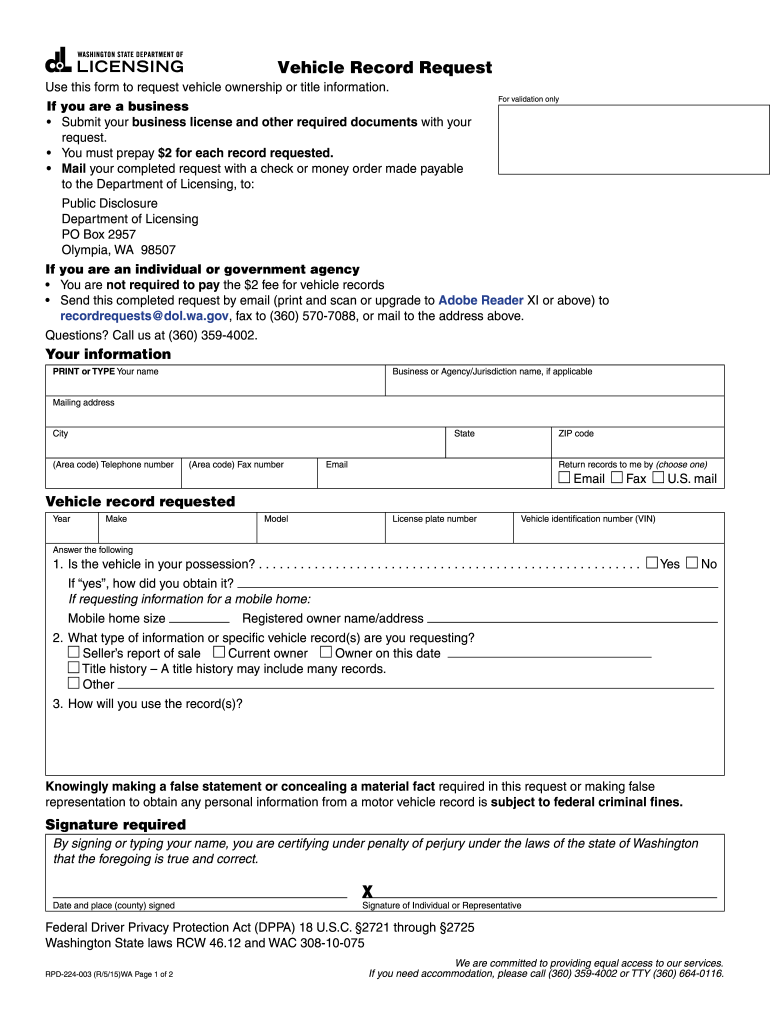  Vehicle Record Request Form 2013