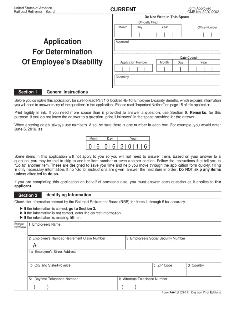 AA 1d Application for Determination of Employee Disability  Form