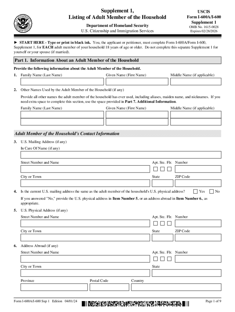 Instructions Form I 600A, Application for Advance