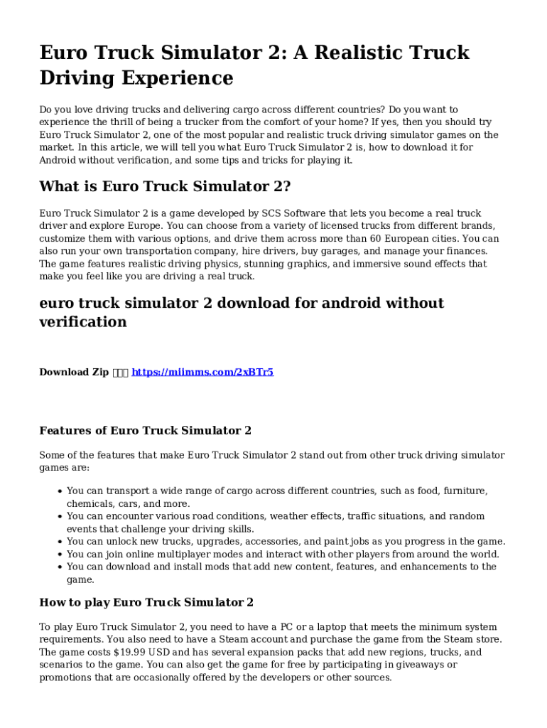 Euro Truck Simulator 2 Download for Android Without Verification Form