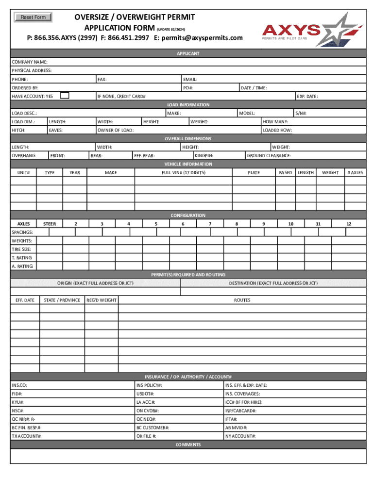  OVERSIZE OVERWEIGHT PERMIT APPLICATION FORM 2024