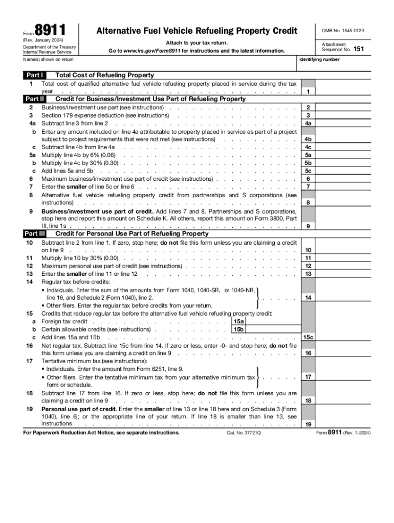  Federal Form 8911 Alternative Fuel Vehicle Refueling Property 2024