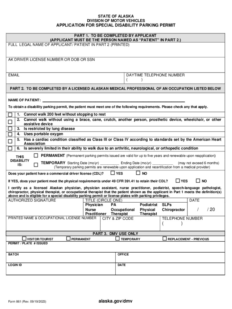 Application for Disabled Parking Identification Alaska&#039;s Veterans  Form