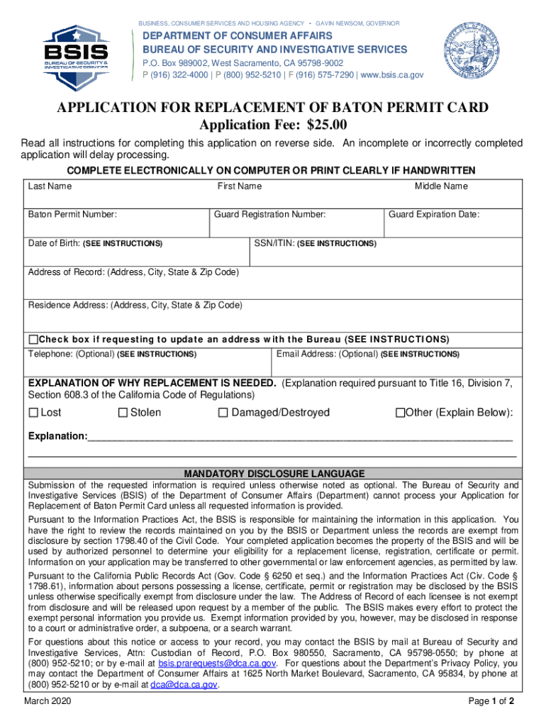California Gun Permit Application PDF Form