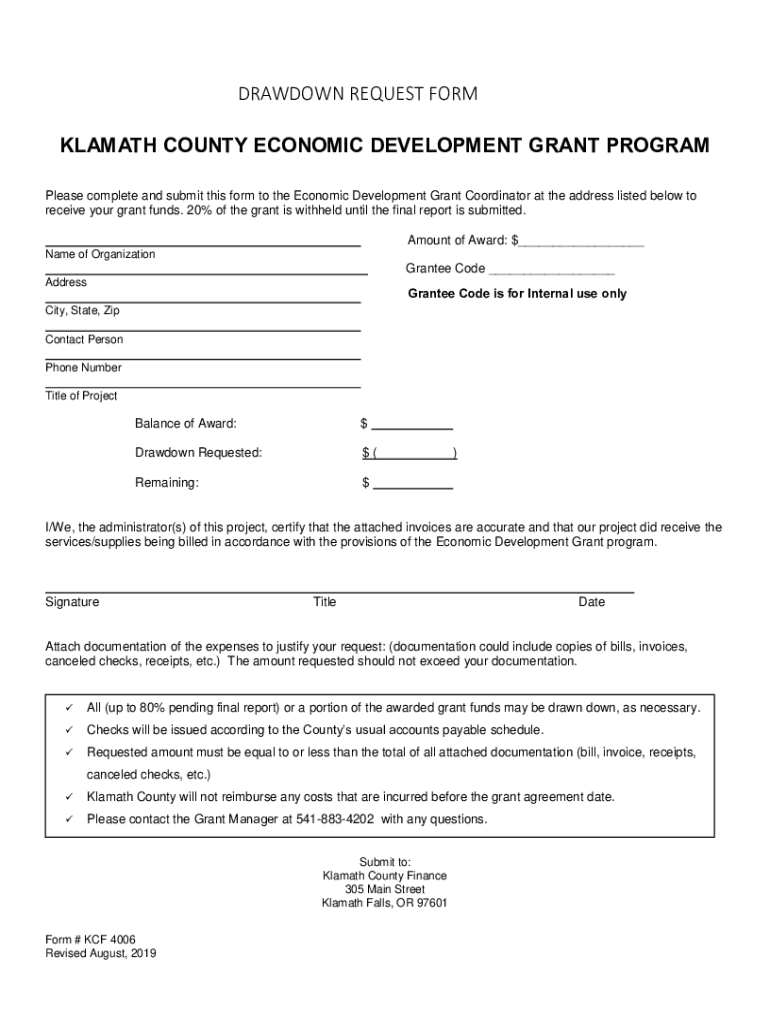 DRAWDOWN REQUEST FORM KLAMATH