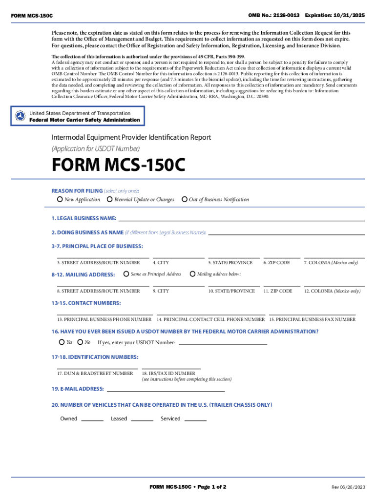  FMCSA Form MCS 150C 2023-2024