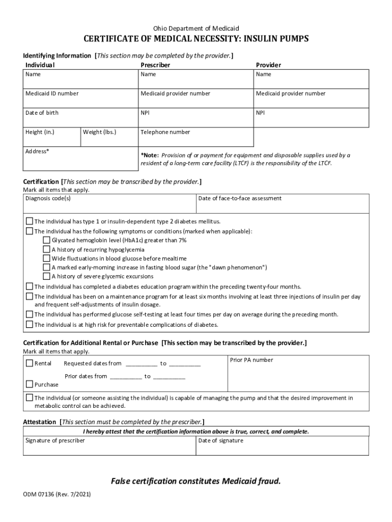 Ohio Department of Medicaid CERTIFICATE of MEDICAL  Form