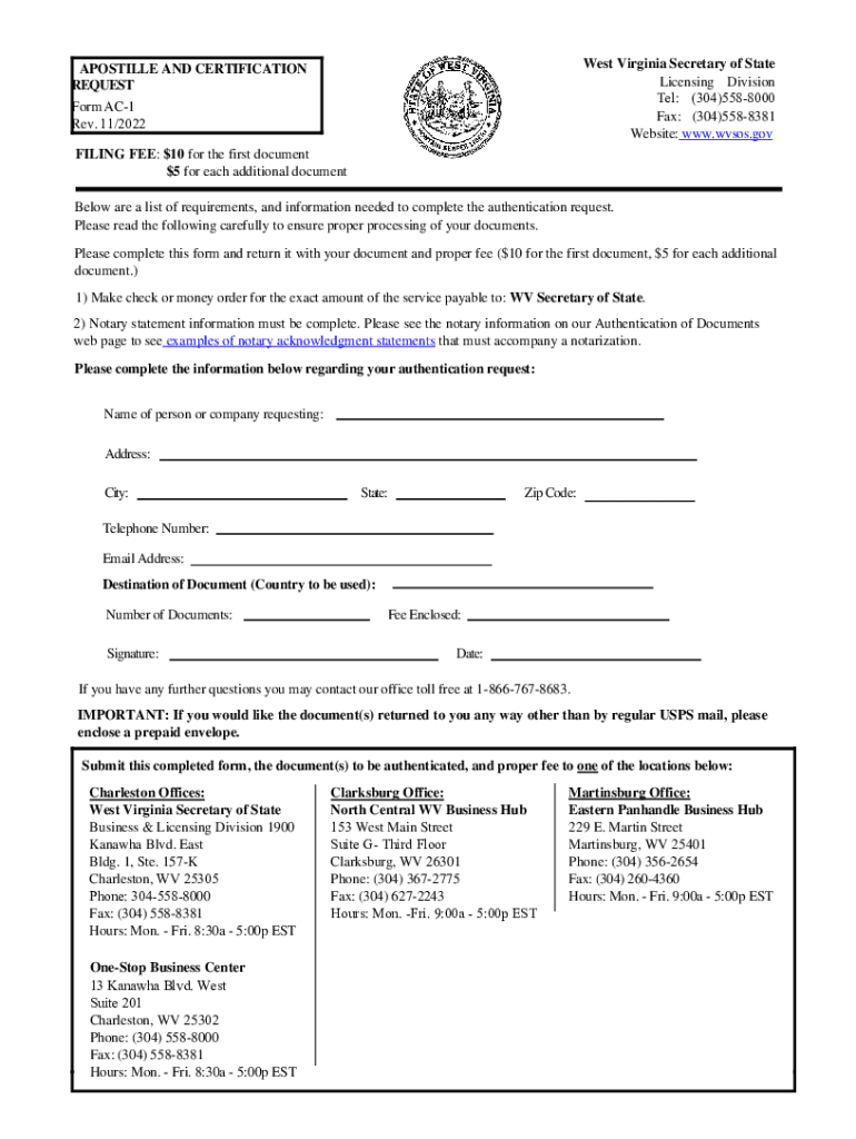  APOSTILLE and CERTIFICATION REQUEST Form AC 1 2022-2024