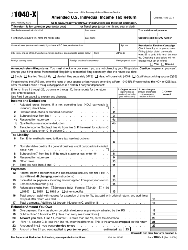  Form 1040 X Rev February 2024