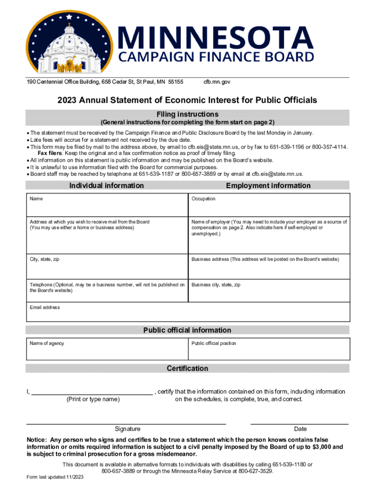  Annual Statement of Economic Interest for Public Officials 2023-2024