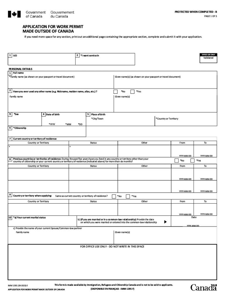  IMM 1295 E Application for Work Permit Made Outside of Canada Imm1295e PDF 2023-2024