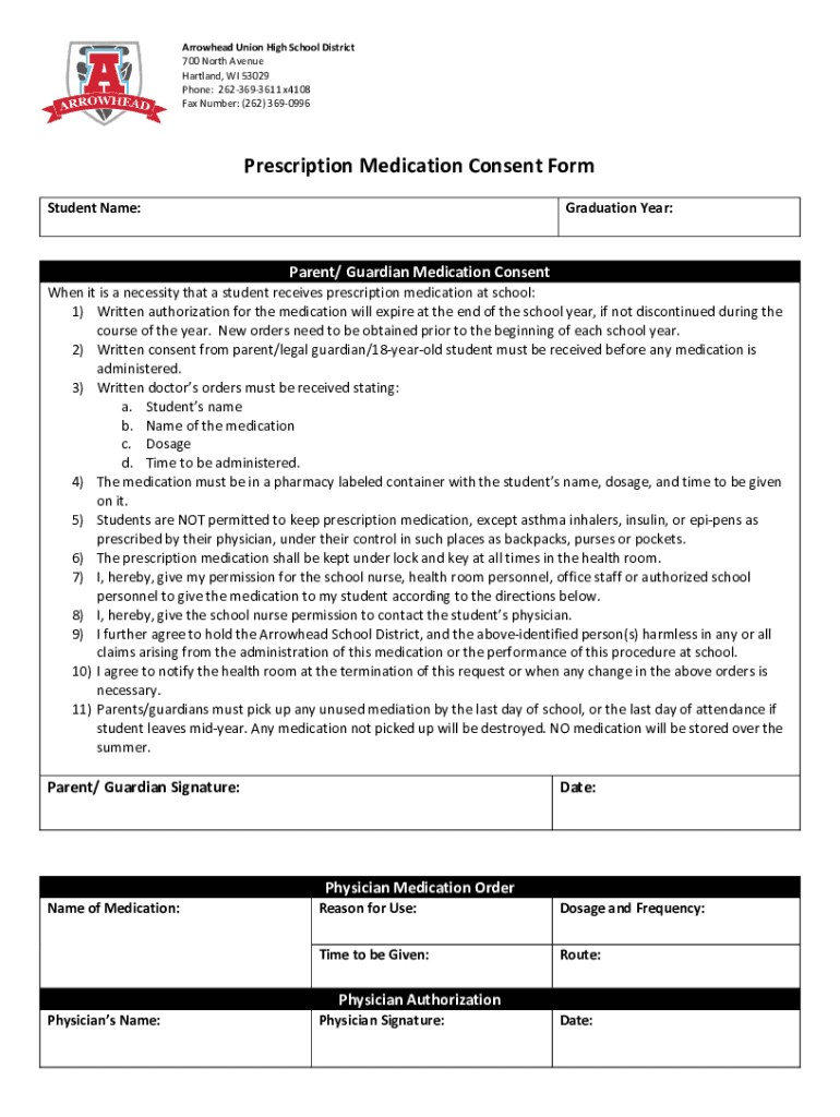 Over the Counter OTC Medication Consent Form Parent