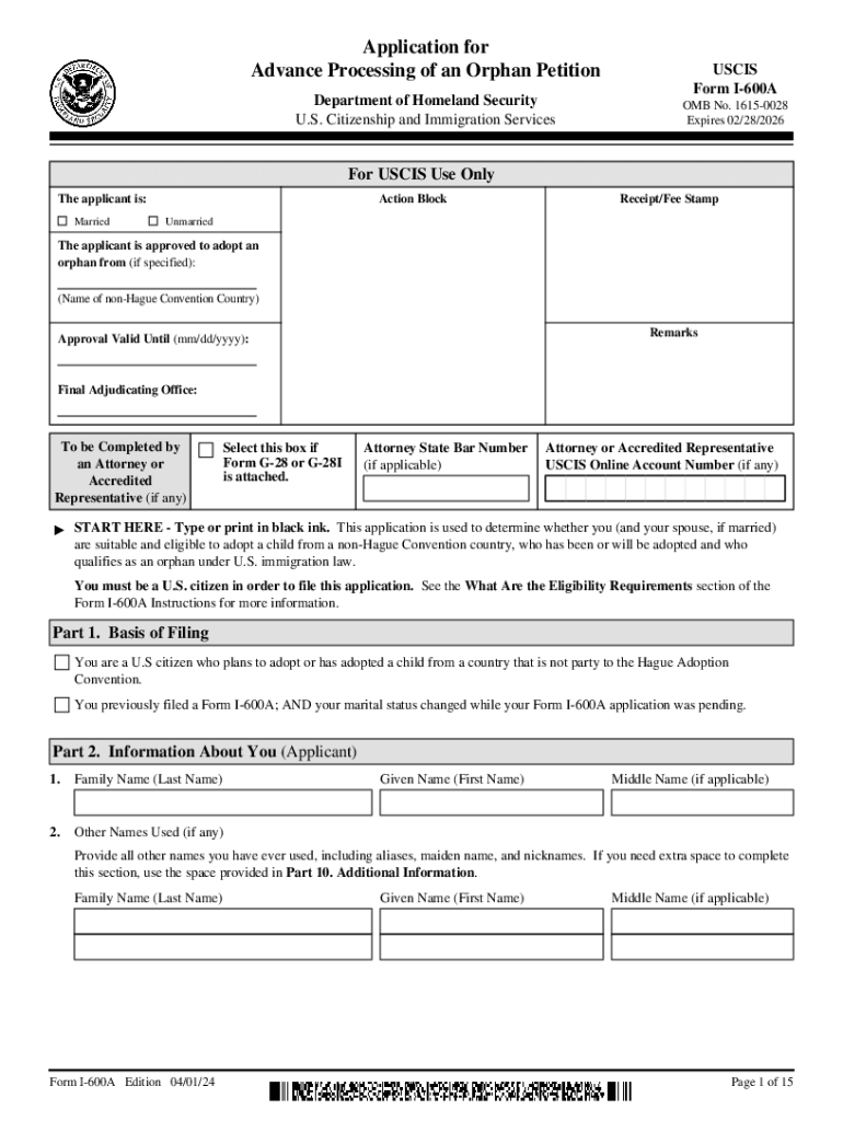  Form I 600, Instructions for Petition to Classify Orphan as 2024