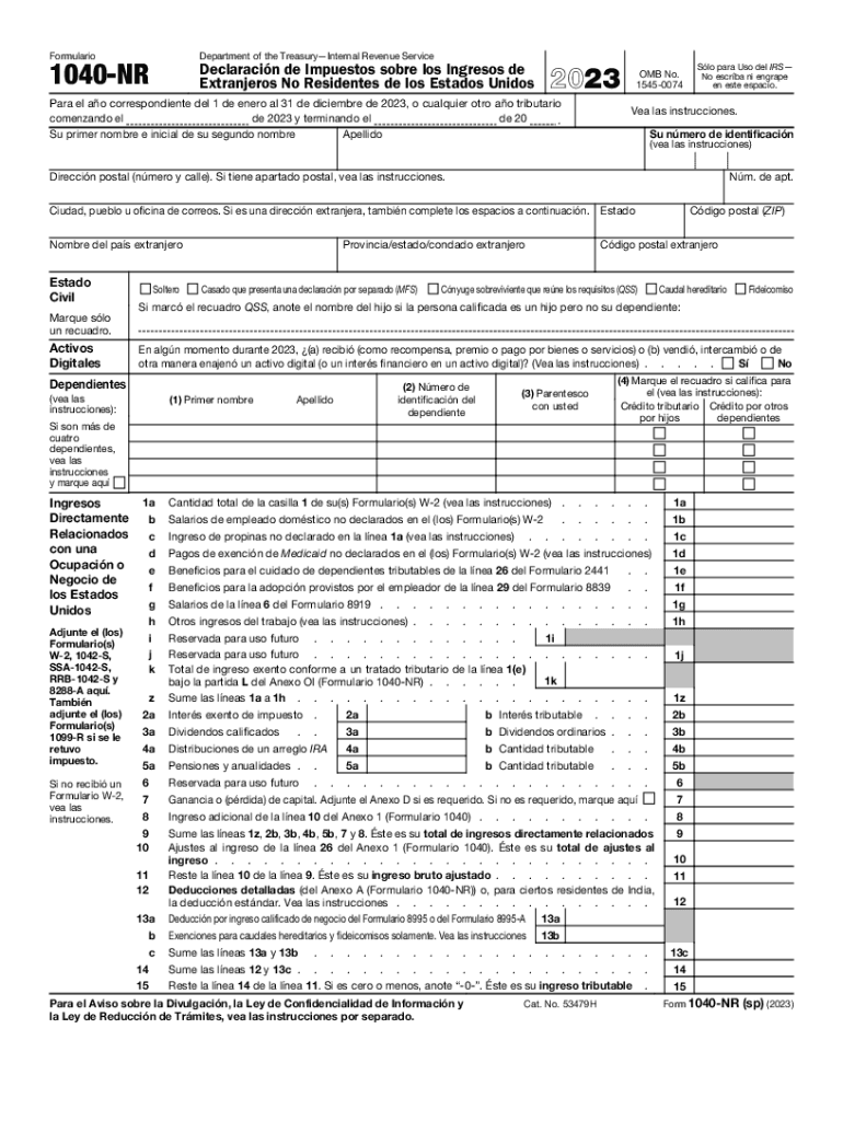  Form 1040 NR Sp U S Nonresident Alien Income Tax Return Spanish Version 2023-2024